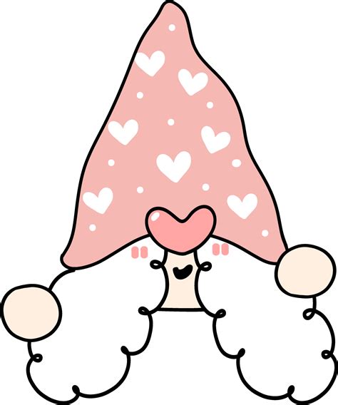 Cute Happy sweet pink Valentine Gnome cartoon doodle hand drawing ...