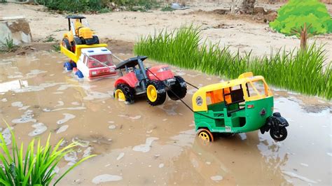 Tata Dump Truck Toy Accident Mud Pit Pulling Out Mahindra Tractor