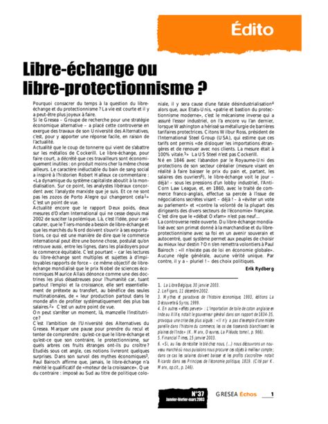 Dito Libre Change Ou Libre Protectionnisme