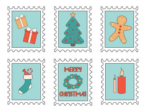 Christmas postage stamps with festive elements 15995834 Vector Art at ...