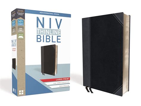 NIV Thinline Bible Large Print Leathersoft Black Gray Red Letter