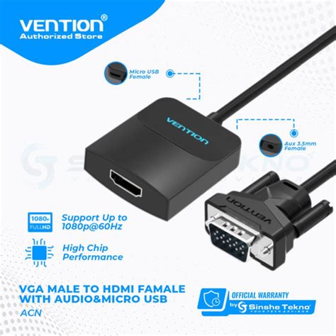 Jual Vention Acn Converter Vga To Hdmi Adaptor With Micro Usb Power