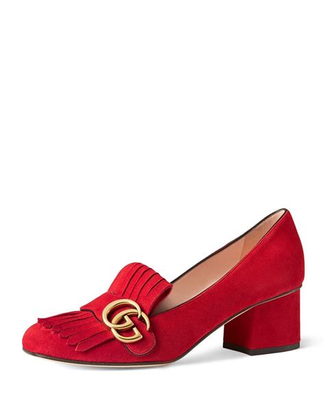 Gucci Marmont Gg Suede Block Heel Pump