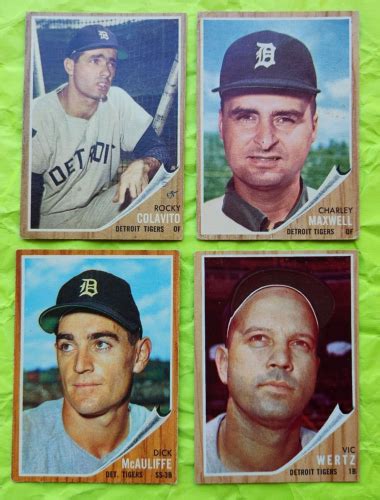 4 1962 Detroit Tigers Topps Baseball Cards Team Lot Colavito McAuliffe