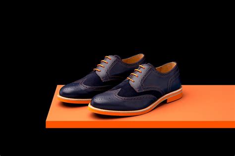 Mens Navy And Orange Leather Wingtip Dress Shoes Bold Society