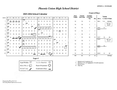 Phoenix Union High School District Calendars – Phoenix, AZ