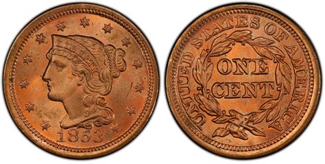 1853 1C RD Regular Strike Braided Hair Cent PCGS CoinFacts