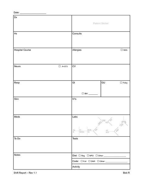 Nurse Shift Report Sheet Template Nurse Report Sheet Budget