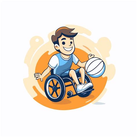 Un Garçon Handicapé Dans Un Fauteuil Roulant Jouant Au Basket Ball Illustration De Dessin Animé