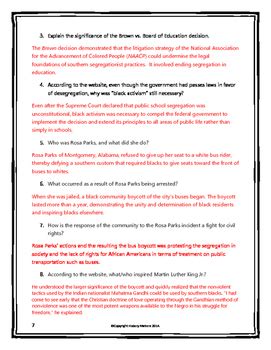 Civil Rights Movement Webquest Answer Key