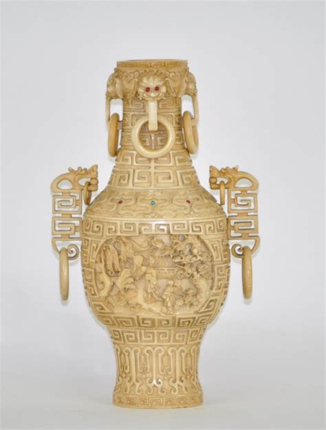 214 Chinese Carved Ivory Vase Lot 214