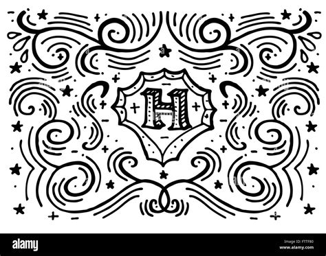 Simple Hand Drawn Monogram Design Template With Letter H And Swirl