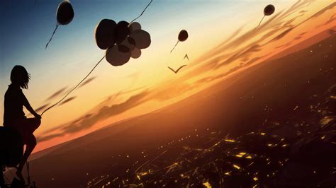 Fly With Balloons At Dusk Wallpaperhd Anime Wallpapers4k Wallpapers