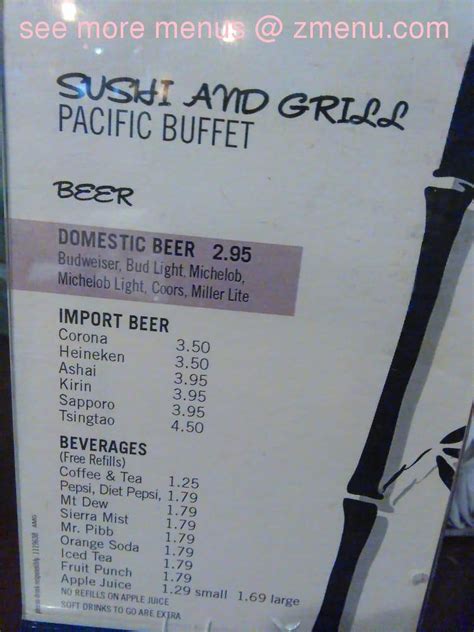 Menu at Pacific Buffet restaurant, Marietta