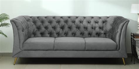 Buy Azalea Velvet 3 Seater Sofa In Steel Grey Colour At 17 OFF By