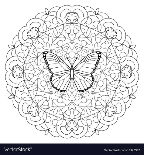 Butterfly Mandala Coloring Page Royalty Free Vector Image