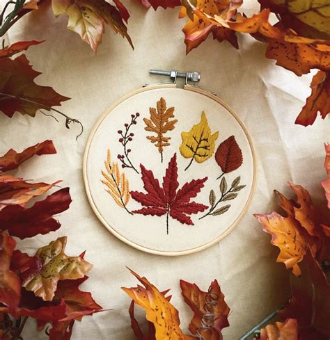 Fall Leaves Embroidery Etsy