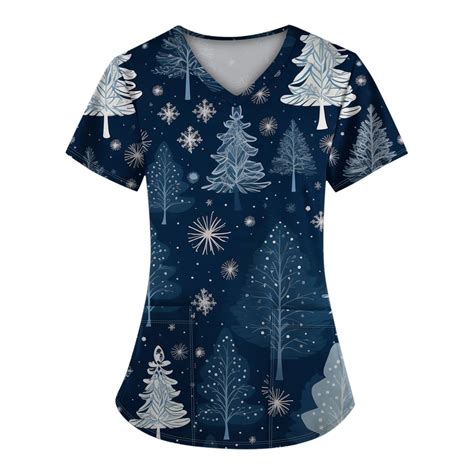 Bdporkas Womens Christmas Scrub Tops Nursing Short Sleeve Medical