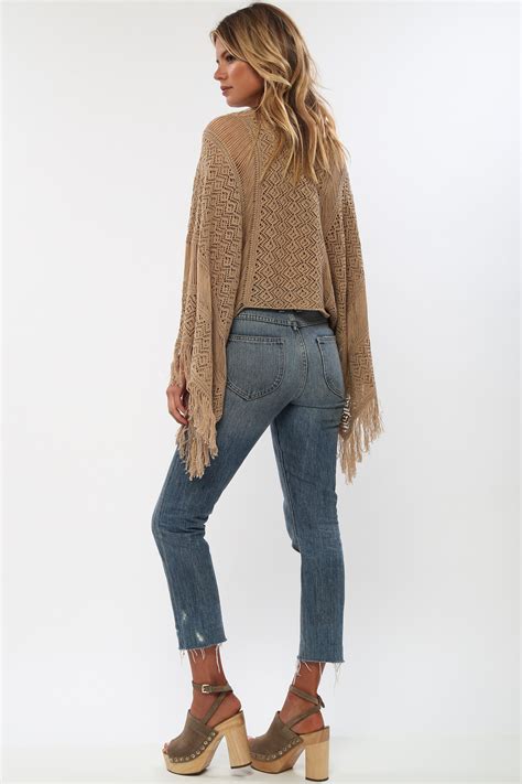 Island Gypsy Sheer Knit Top In Carmel Goddis Knitwear