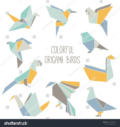 Cute Collection 10 Colorful Origami Birds Stock Vector (Royalty Free ...