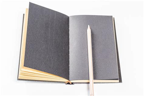 Top view, chamomile flower on black empty pages of notepad - Creative ... 