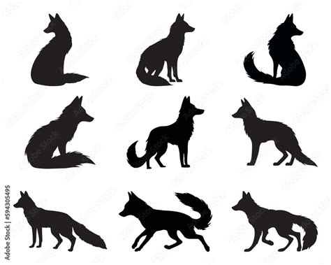 Fox Silhouette Set Isolated Vector Images Of Wild Animals Stock