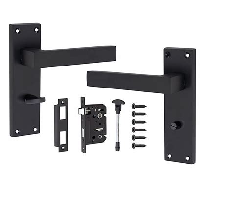 Victorian Straight Delta Handle Matt Black Bathroom Door Handles Bathroom Mortise Lock Set 150 X