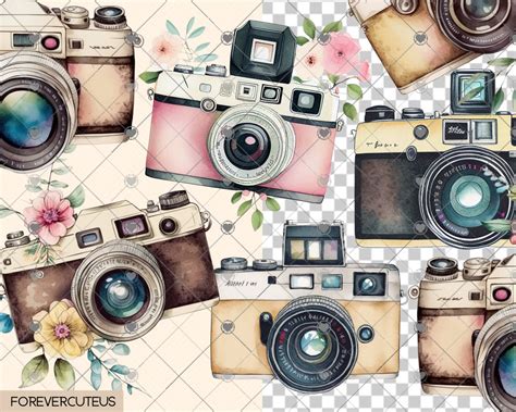 Retro Camera Clipart Vintage Camera Clipart Watercolor Retro - Etsy