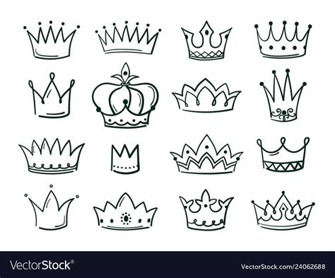 Hand drawn crown. Sketch crowns queen coronet simple elegant black crowning vintage coronal ...