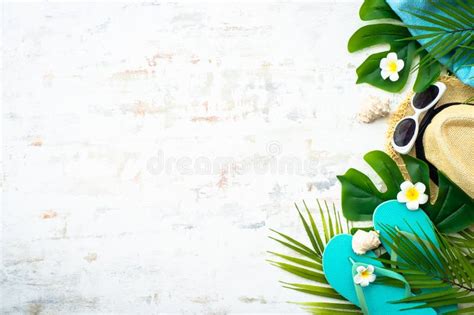 Summer Flat Lay Background Sea Vacation On White Stock Photo Image