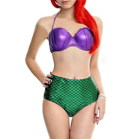 Sexy Fish Scale Print Bikini Mermaid Split Swimsuit Sexy Shell