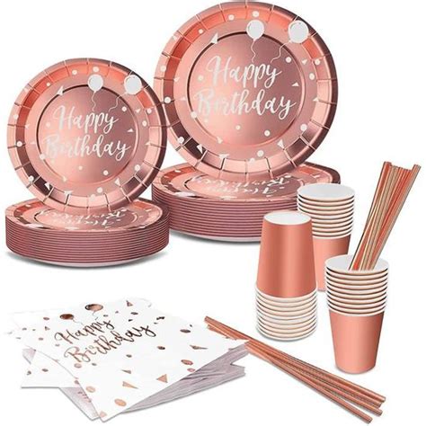 120pcs Vaisselle Jetable Anniversaire Anniversaire Rose Gold Fête