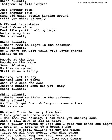 Bruce Springsteen song: Shine Silently, lyrics