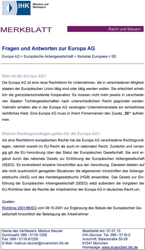 Europa AG Europäische Aktiengesellschaft Societas Europaea SE