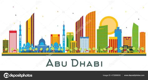 Abu Dhabi Uae City Skyline Color Buildings Isolated White Vector Stock