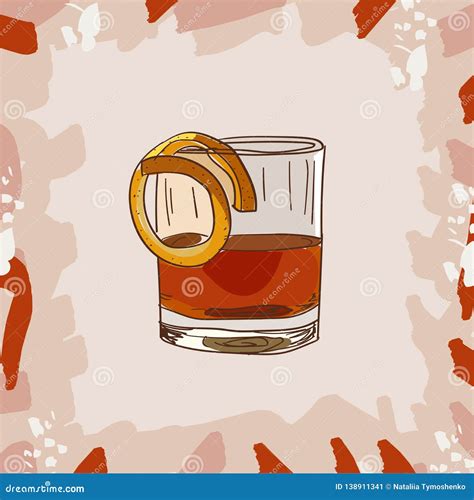 Sazerac Cocktail Illustration Alcoholic Classic Bar Drink Hand Drawn