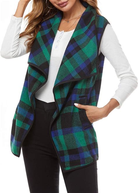 YACUN Women Plaid Vest Open Front Flannel Buffalo Sleeveless Cardigan