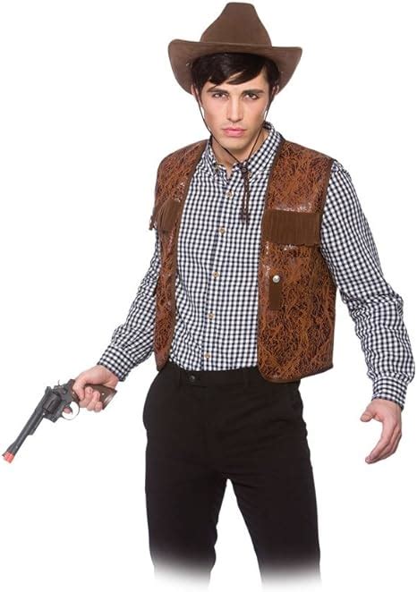 Mens Brown Cowboy Waistcoat Fancy Dress Costume One Size