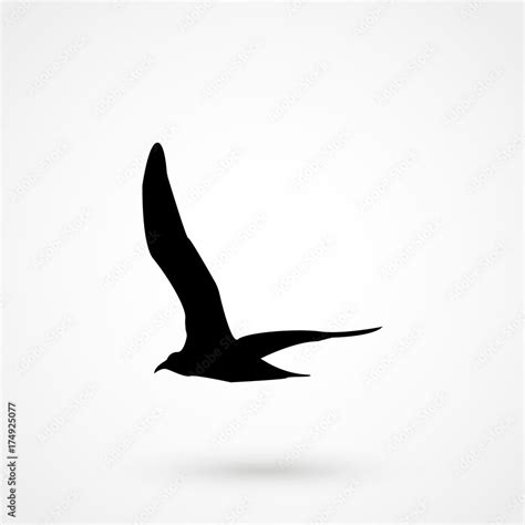 Flying Seagull Bird Black Silhouette Isolated On White Background