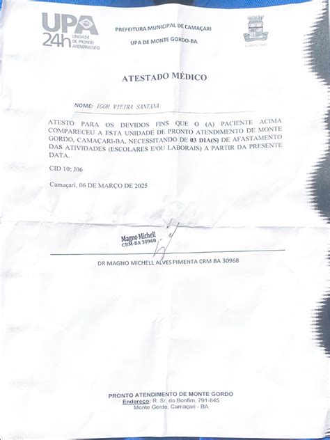 O Que Da Atestado De 3 Dias - Atestado de 3 Dias | PDF