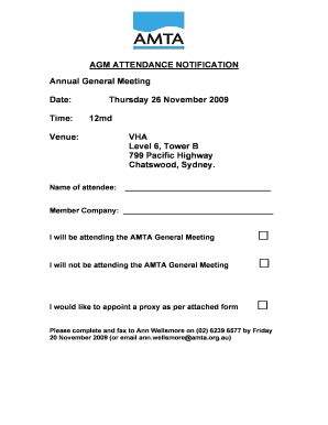 Fillable Online Agm Attendance Notification Form Amta Fax Email