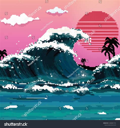 Pixel Art Asian Illustration Ocean Waves Stock Vector (Royalty Free ...