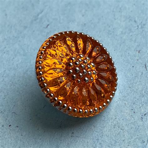 SALE 18mm Czech Glass Daisy Button ORANGE Glass With Silver Accents