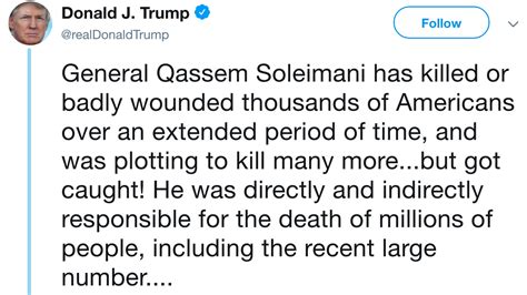 Trump Says Soleimani Should Have Been Taken Out Many Years Ago In