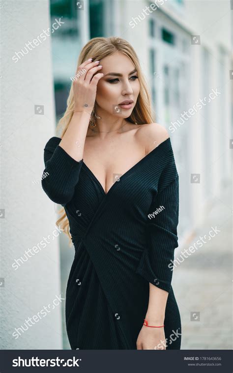 Sexy Long Haired Blonde Black Bodycon Stock Photo 1781643656 Shutterstock