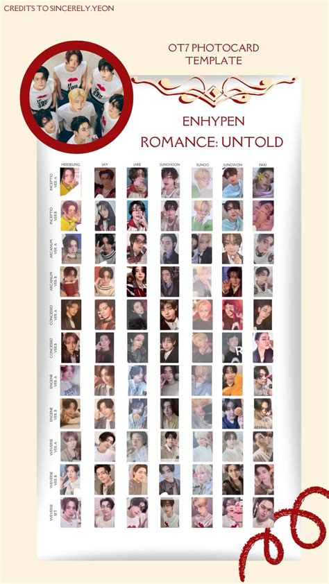 Enhypen Romance Untold Ot7 Full Photocard Template In 2024 Photo