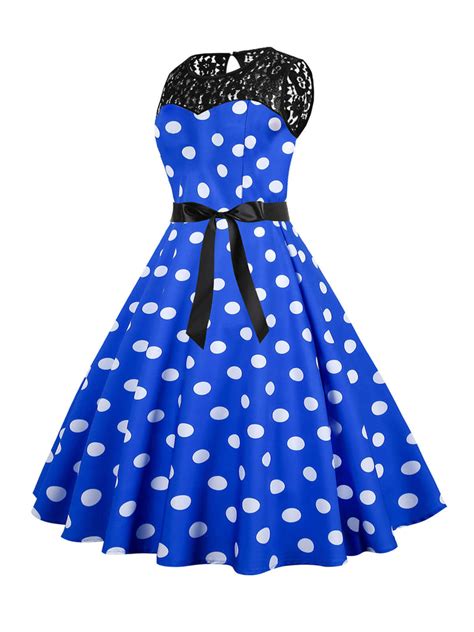 1950s Polka Dot Lace Patchwork Dress Retro Stage