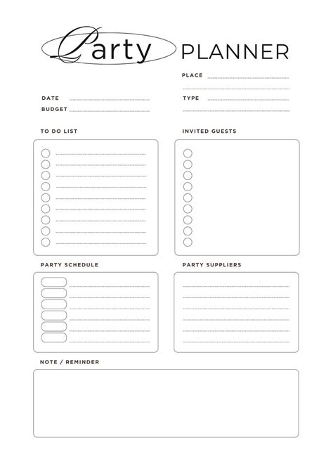 Party Planning Printable Templates