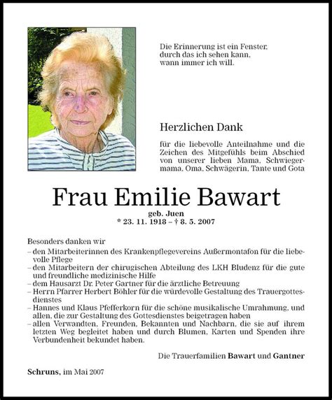 Todesanzeigen Von Emilie Bawart Todesanzeigen Vorarlberger Nachrichten