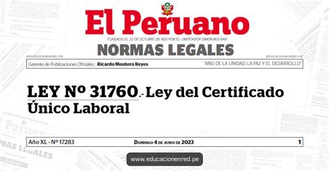 Ley Nº 31760 Ley Del Certificado Único Laboral Educacionenredpe